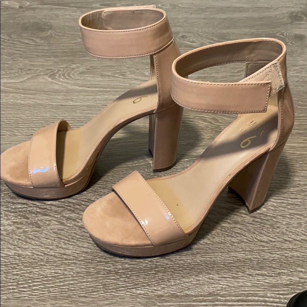 Blush, patent sandals with ankle strap